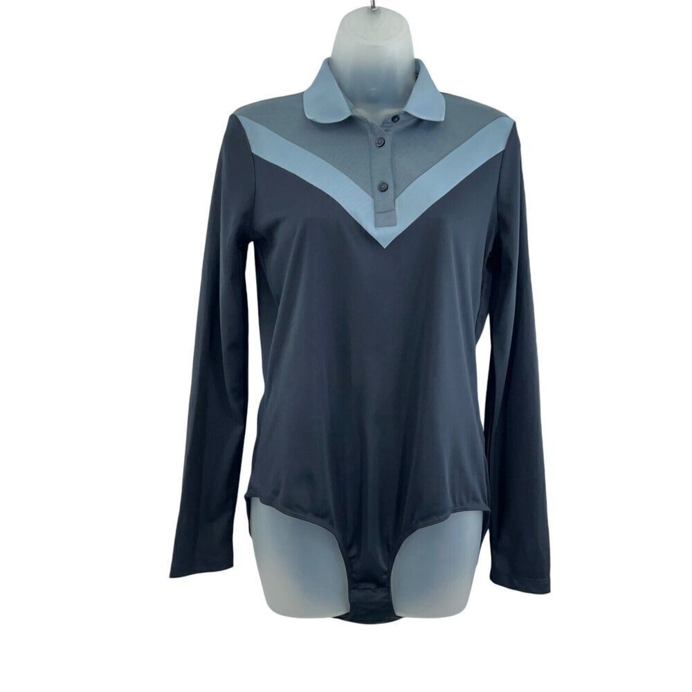 J Lindeberg Laika TX Jaquard Polo Bodysuit Women's Medium Blue Long Sleeves
